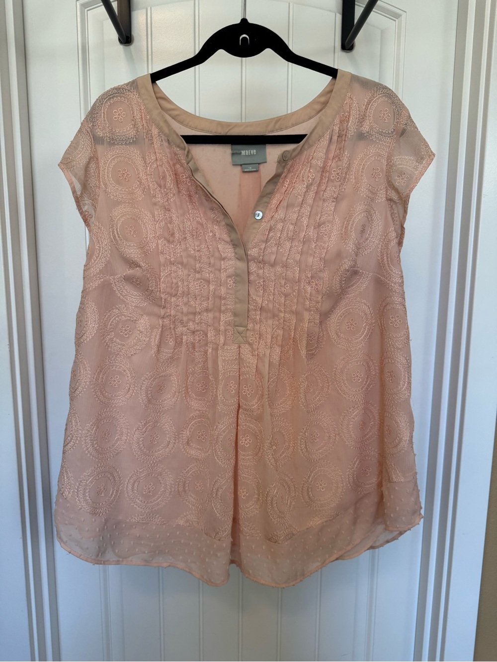 Maeve Blush Pink Embroidered Cap Sleeve Blouse Suze 1X